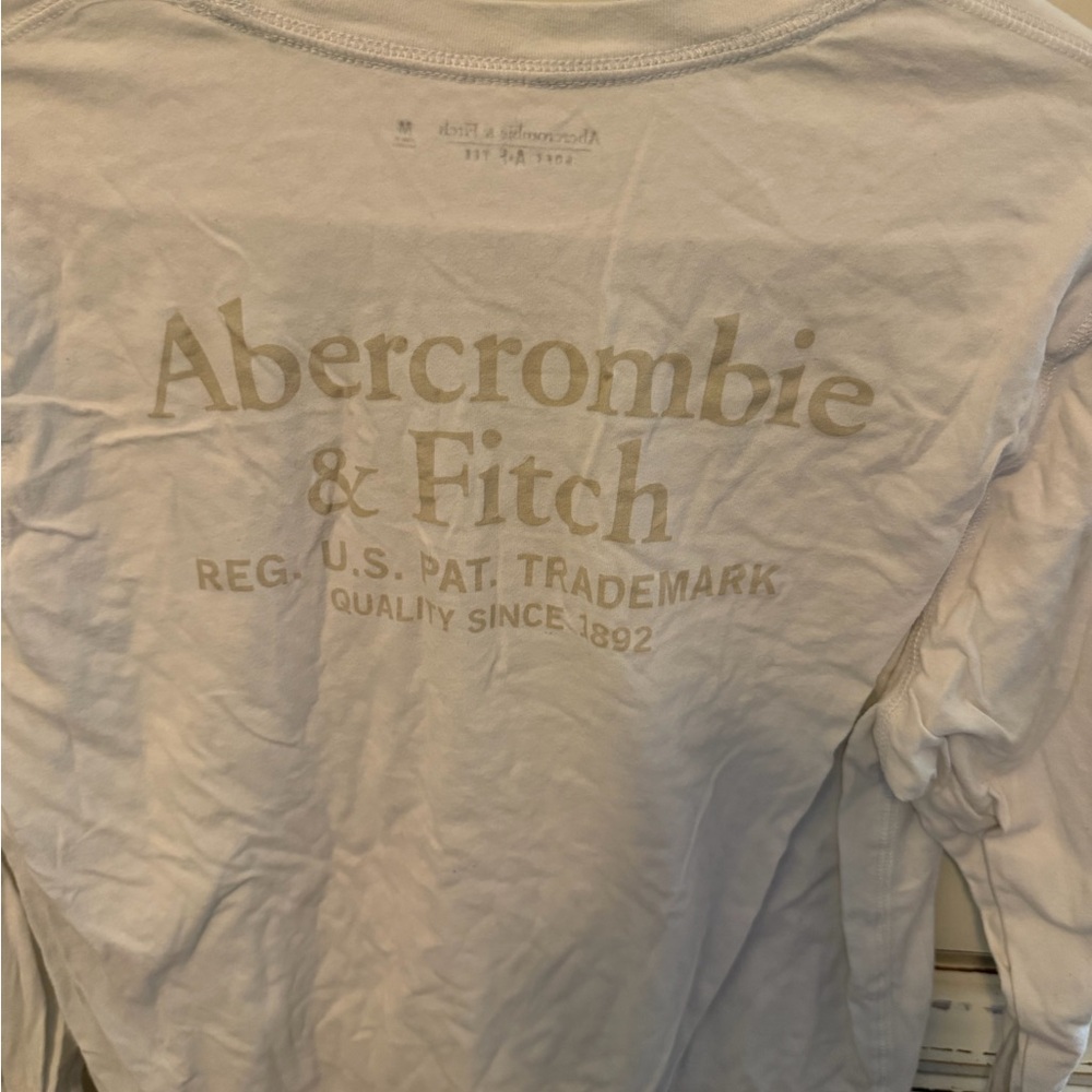 Abercrombie & Fitch White Crewneck Tee with Black Logo